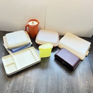 Vintage Tupperware Lot Of 11‎ Containers Lids Egg Dividers Trays and More